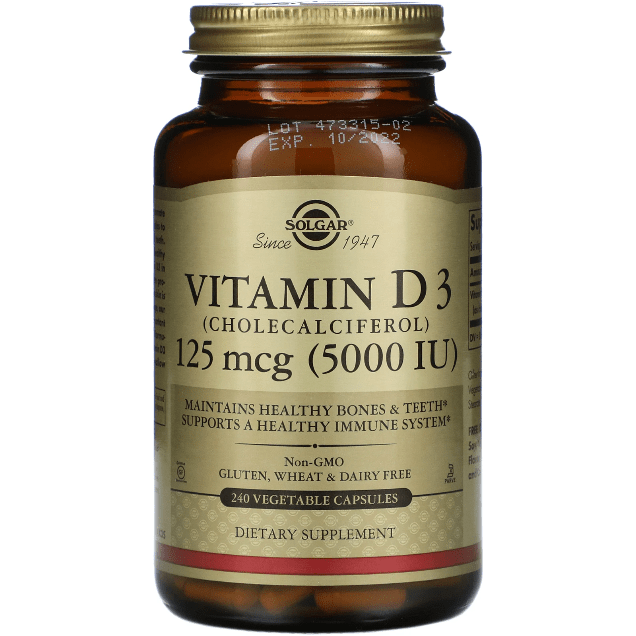 Solgar Vitamin D3 (Cholecalciferol) 125 mcg (5,000 IU) 240 Vegetable Capsules by Pasteur Pharmacy