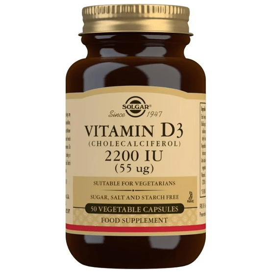 Solgar Vitamin D3 (Cholecalciferol) 55 mcg (2200 IU) 50 Vegetable Capsules by Pasteur Pharmacy