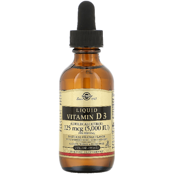 Solgar Liquid Vitamin D3 (Cholecalciferol) 125 mcg (5,000 IU) Orange Flavor 2oz by Pasteur Pharmacy