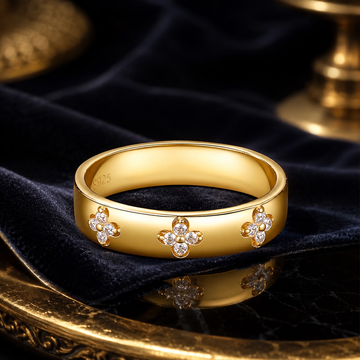 925 Sterling Silver Moissanite Gold Plated Ring for Women, Size 6 DestGlow