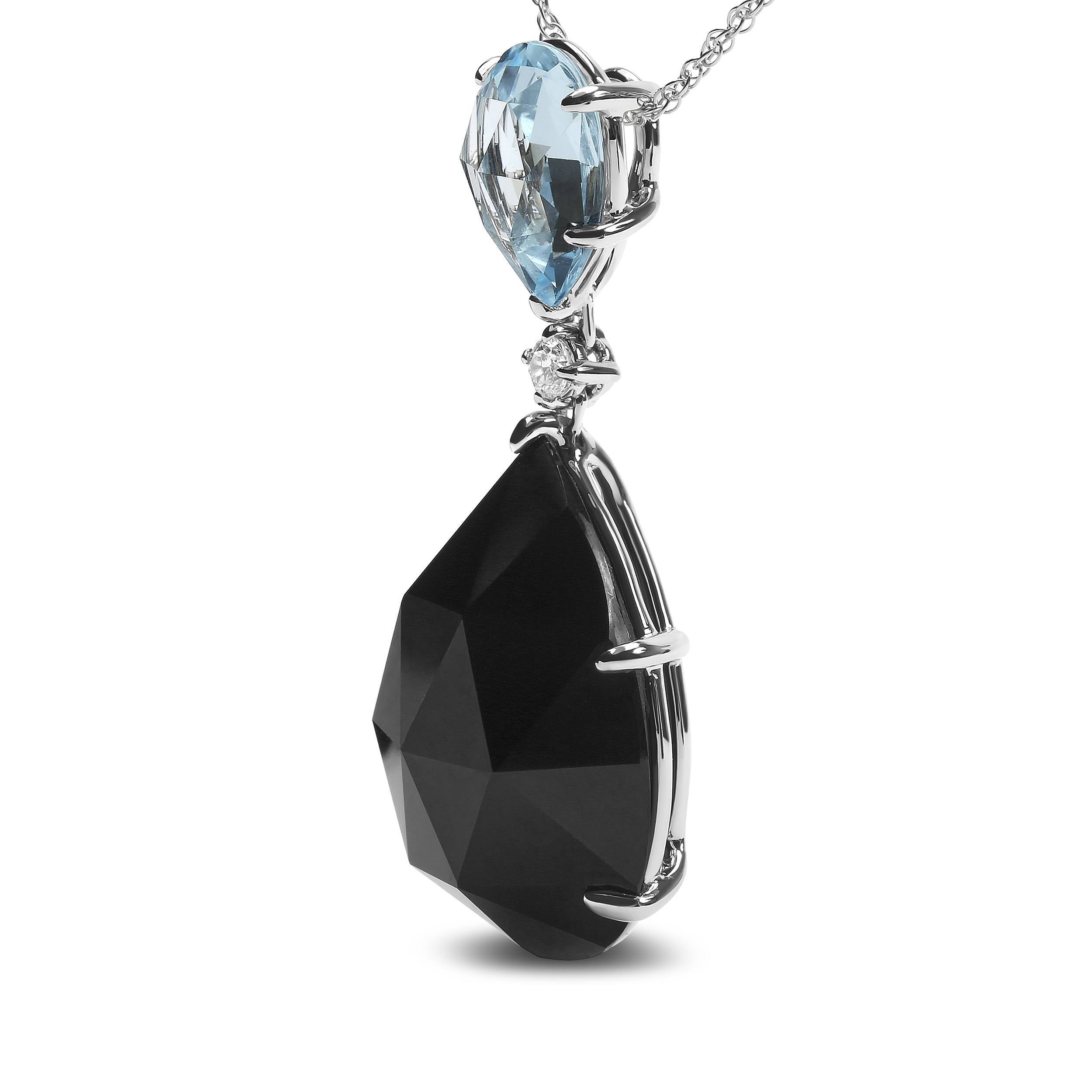 18K White Gold Diamond Accent and Pear Cut Sky Blue Topaz and Pear Cut Black Onyx Dangle Drop 18" Pendant Necklace (G-H Color, SI1-SI2 Clarity) - DestGlow