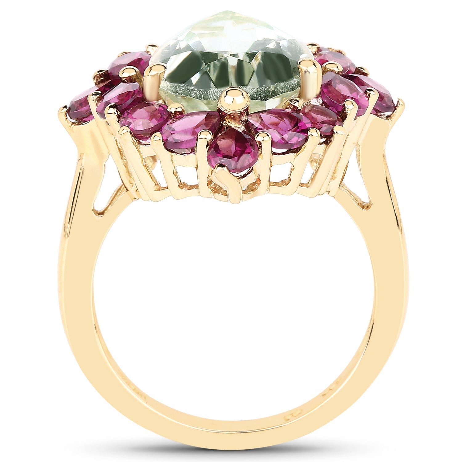 14K Yellow Gold Plated 7.21 Carat Genuine Green Amethyst and Rhodolite .925 Sterling Silver Ring by Bids.com