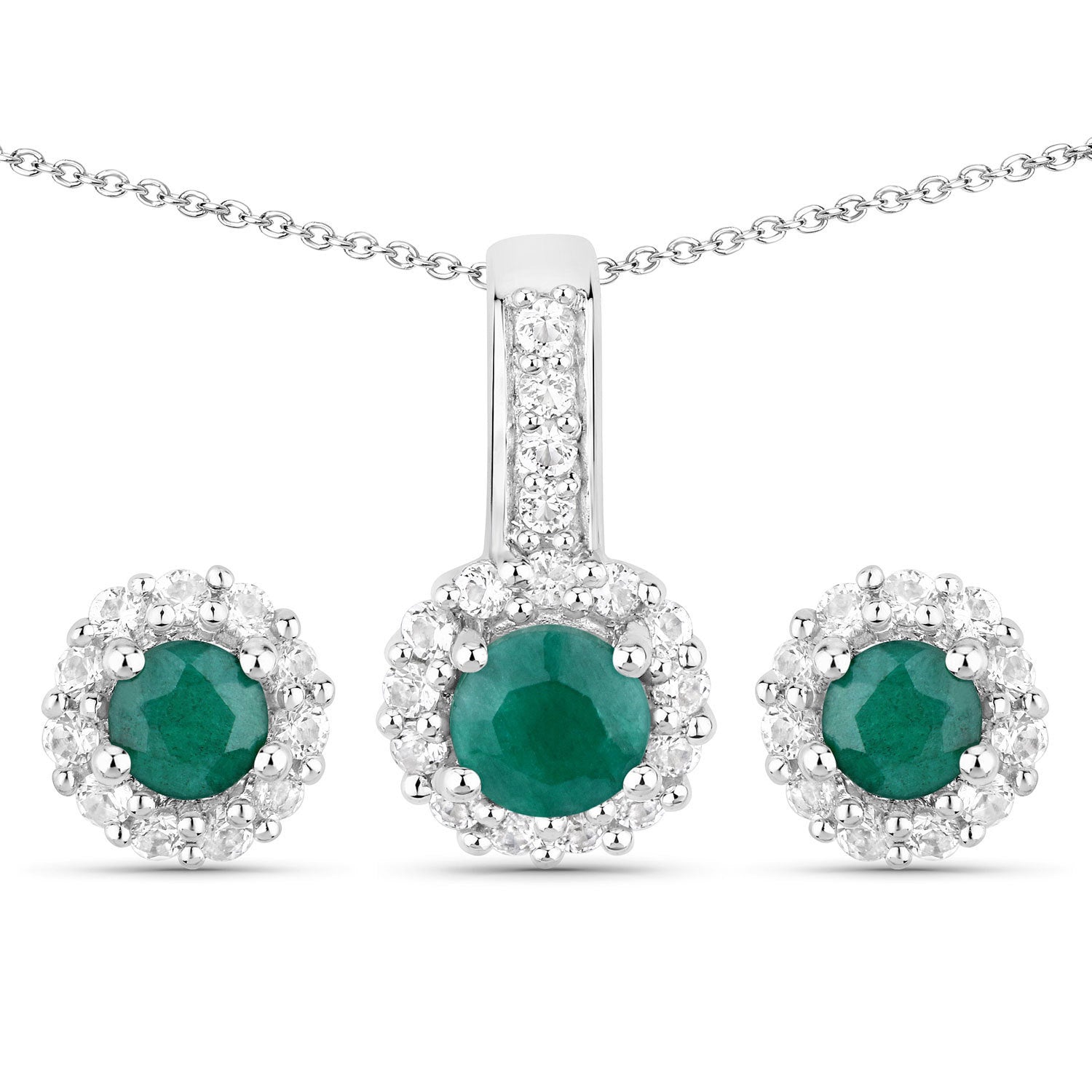 1.81 Carat Dyed Emerald and White Topaz .925 Sterling Silver Jewelry Set by Bids.com