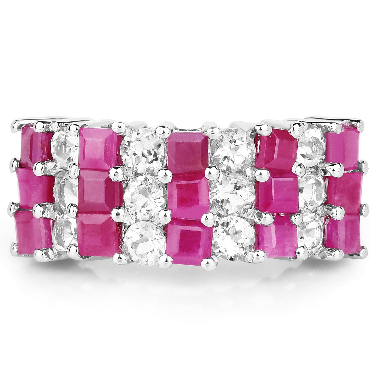 4.14 Carat Genuine Ruby and White Topaz .925 Sterling Silver Ring by Bids.com