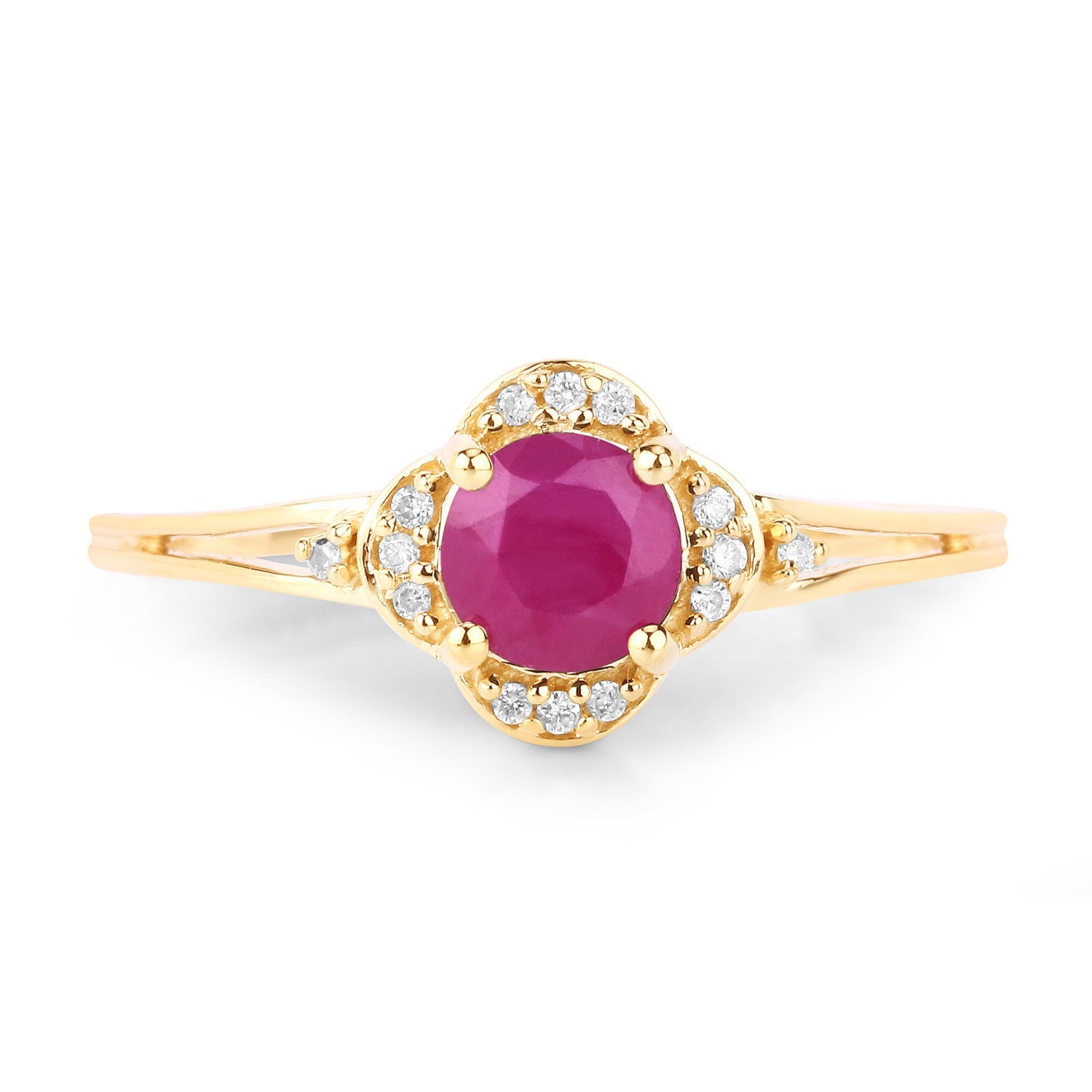 0.59 Carat Genuine Ruby and White Diamond 14K Yellow Gold Ring by Bids.com