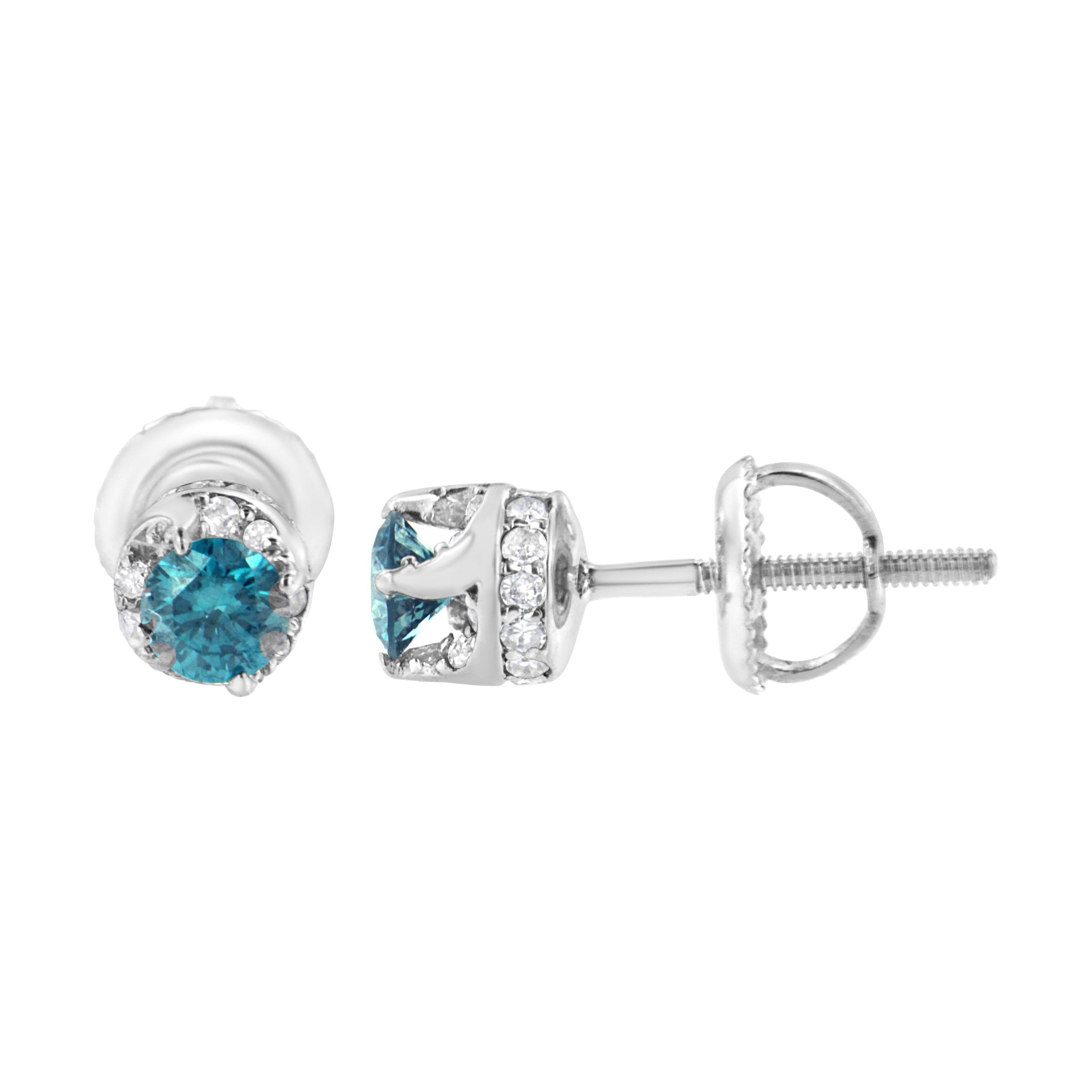 14K White Gold 1/2 cttw White and Treated Blue Round Diamond Earrings (I-J I2-I3) by Bids.com