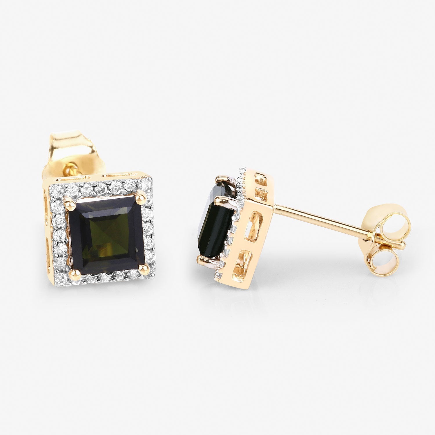 1.55 Carat Genuine Green Tourmaline and White Diamond 14K Yellow Gold Earrings by Bids.com