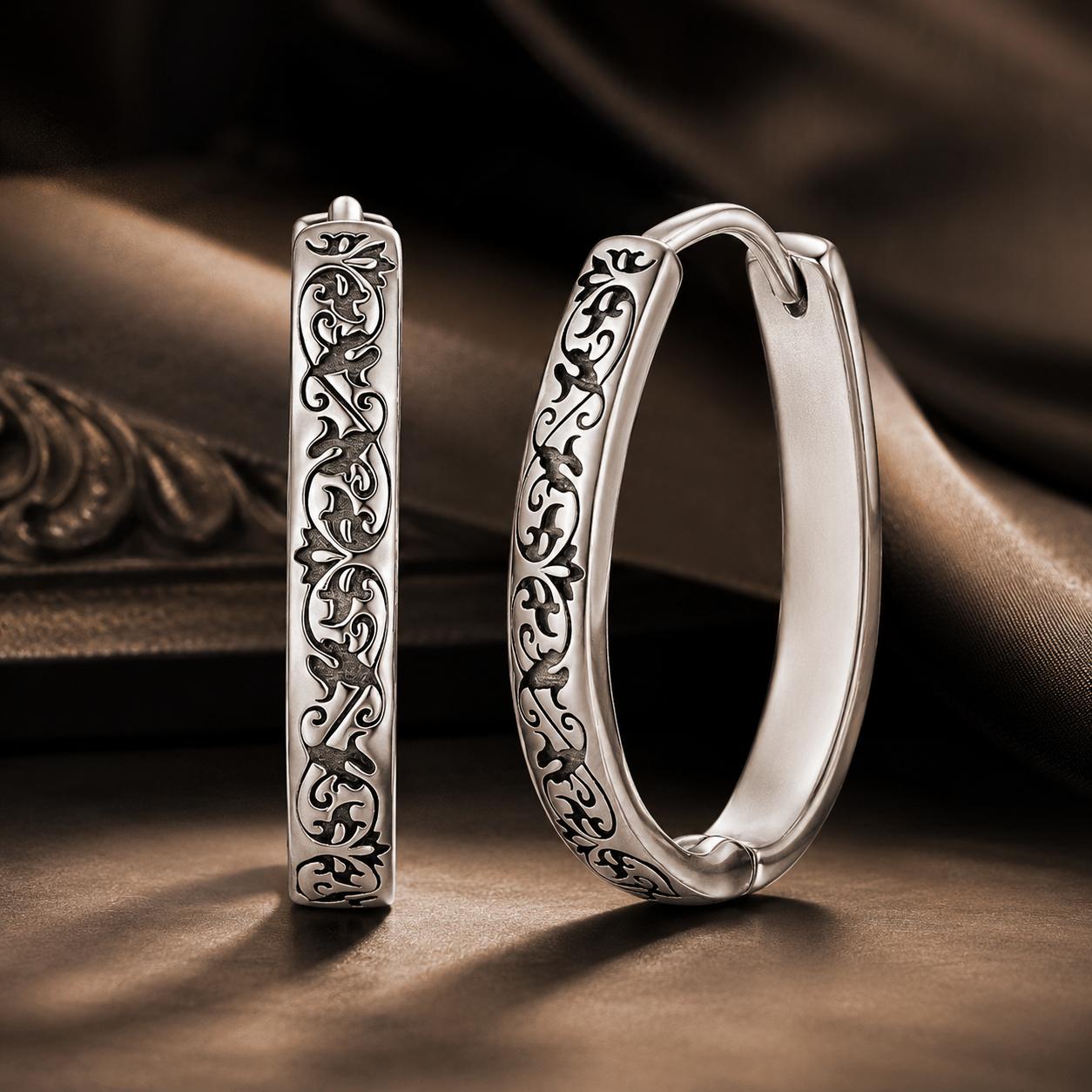 925 Sterling Silver Earrings for Women - 2.0*0.3cm, Inner Diameter 1.7cm, Oxidized Silver DestGlow