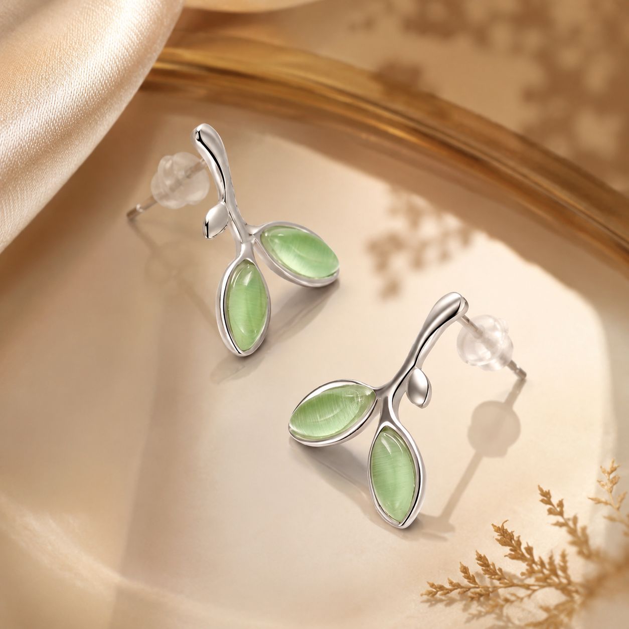 925 Sterling Silver Earrings with Synthetic Opal 1.5*1.3cm DestGlow
