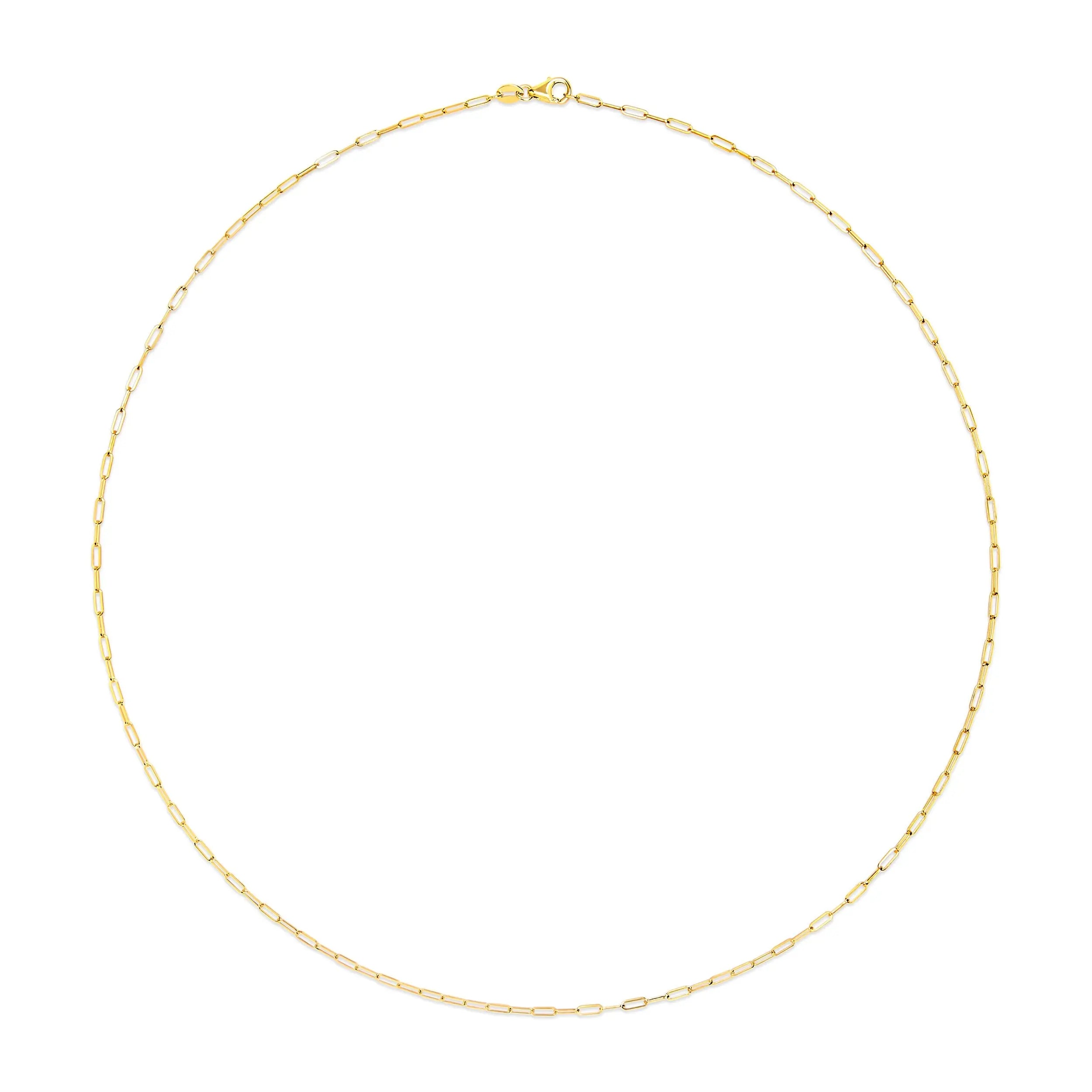 Unisex Solid 14K Yellow Gold 1.5mm Paperclip Chain Necklace - 18 Inches
