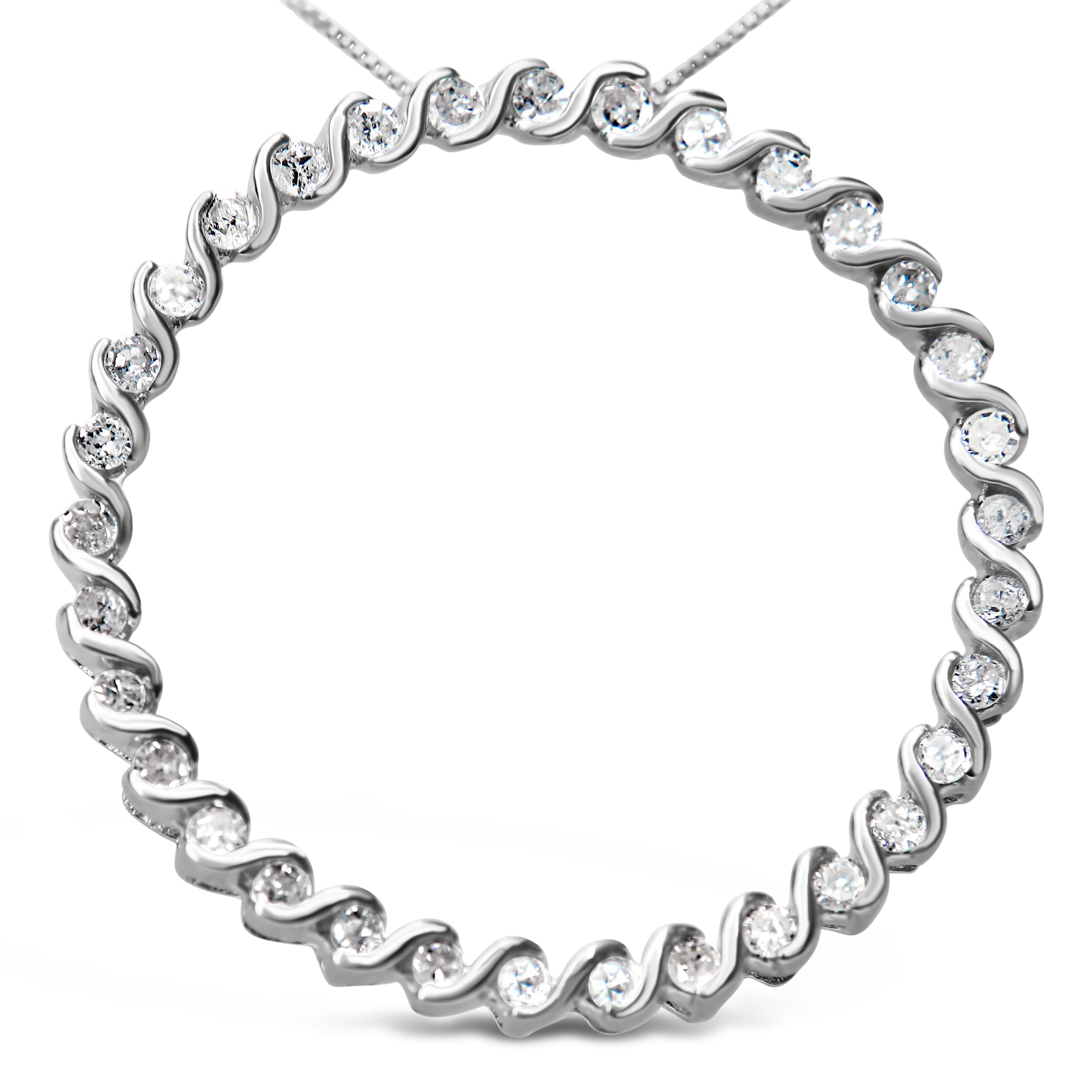 .925 Sterling Silver 3/4 Cttw Round Diamond Spiral Curved Circle Pendant 18" Necklace (I-J Color, I3 Clarity) by Bids.com