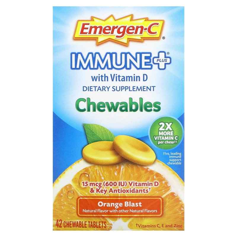 Emergen-C Immune Support+Chewable Tablets Orange Blast - 42ct