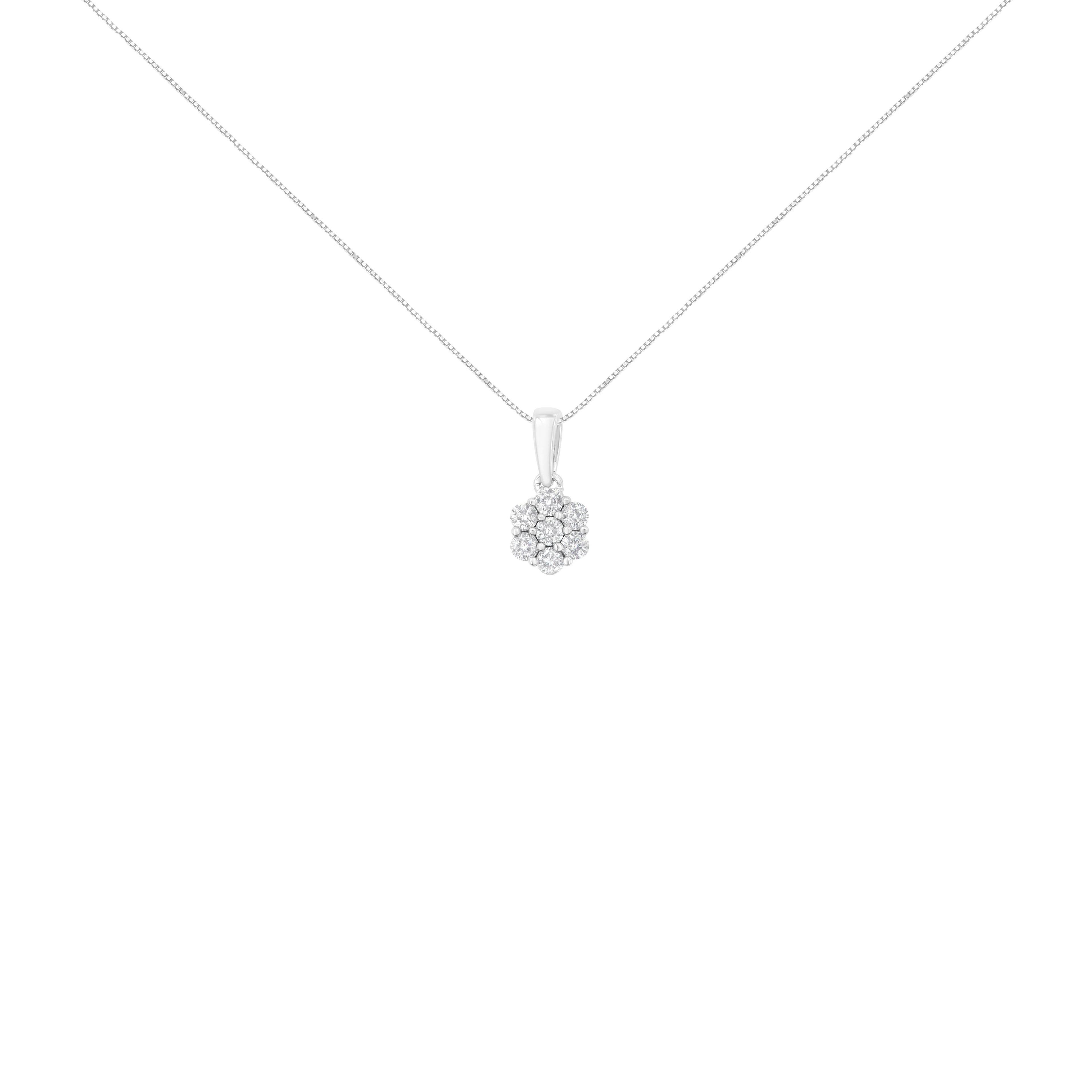 14K White Gold 1/2 cttw Prong Set Round-Cut Diamond 7 Stone Floral Cluster 18" Pendant Necklace (H-I Color, I1-I2 Clarity) by Bids.com