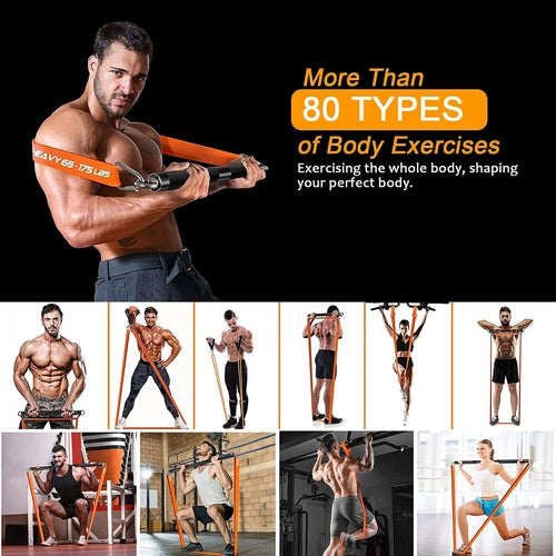 Resistance Band Bar Set - 500LBS Portable Full Body Workout Kit with Adjustable Bar & 4 Bands
