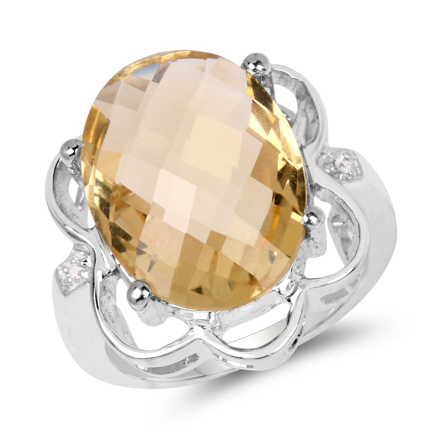10.42 Carat Genuine Citrine and White Topaz .925 Sterling Silver Ring DestGlow