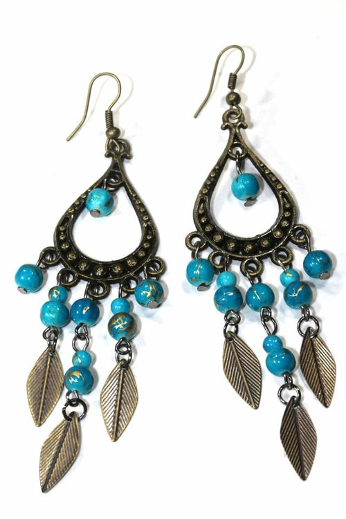 Free Spirit Leaf Dangler Earrings - Baroque Chandelier Earrings with Marbled Beads
