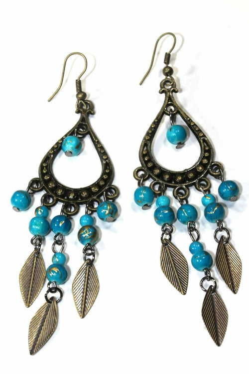 Free Spirit Leaf Dangler Earrings - Baroque Chandelier Earrings with Marbled Beads