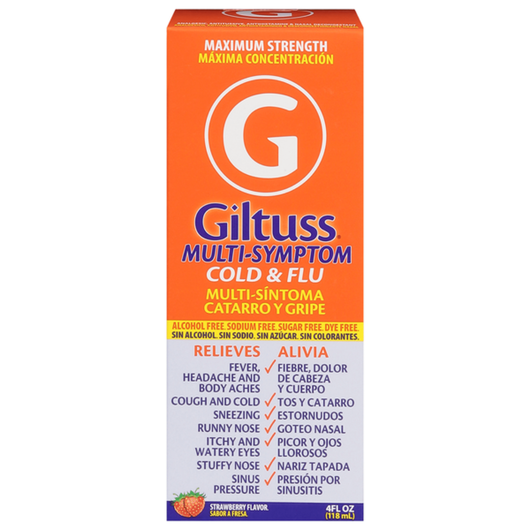 Giltuss Multi-Symptom Cold & Flu Maximum Strength Strawberry Liquid (4 fl oz) DestGlow