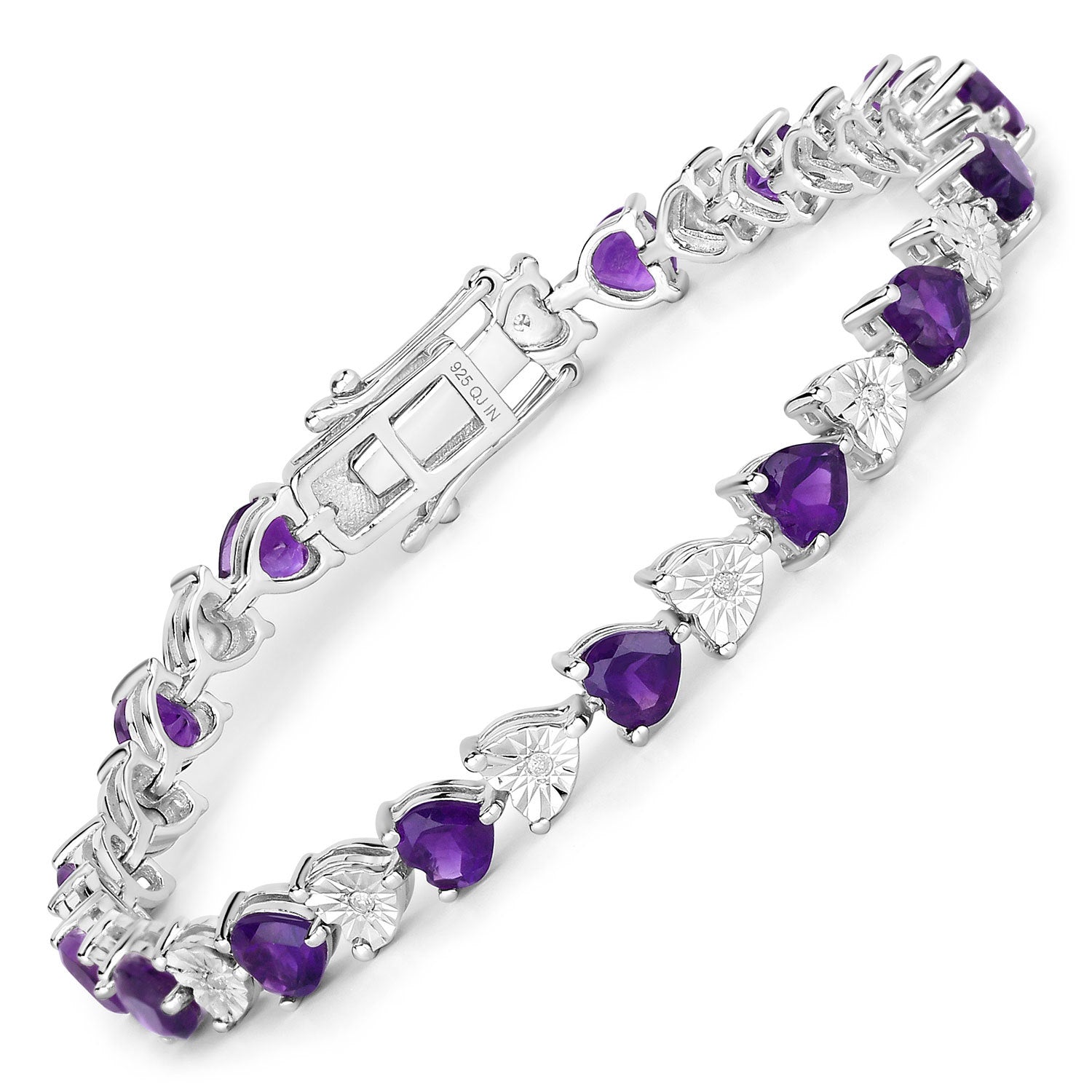6.59 Carat Genuine Amethyst and White Diamond .925 Sterling Silver Bracelet by Bids.com