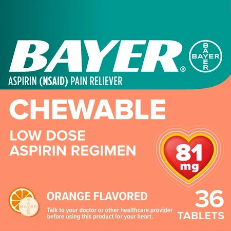 Bayer Chewable Aspirin Low Dose 81mg Orange Flavor 36 count - DestGlow
