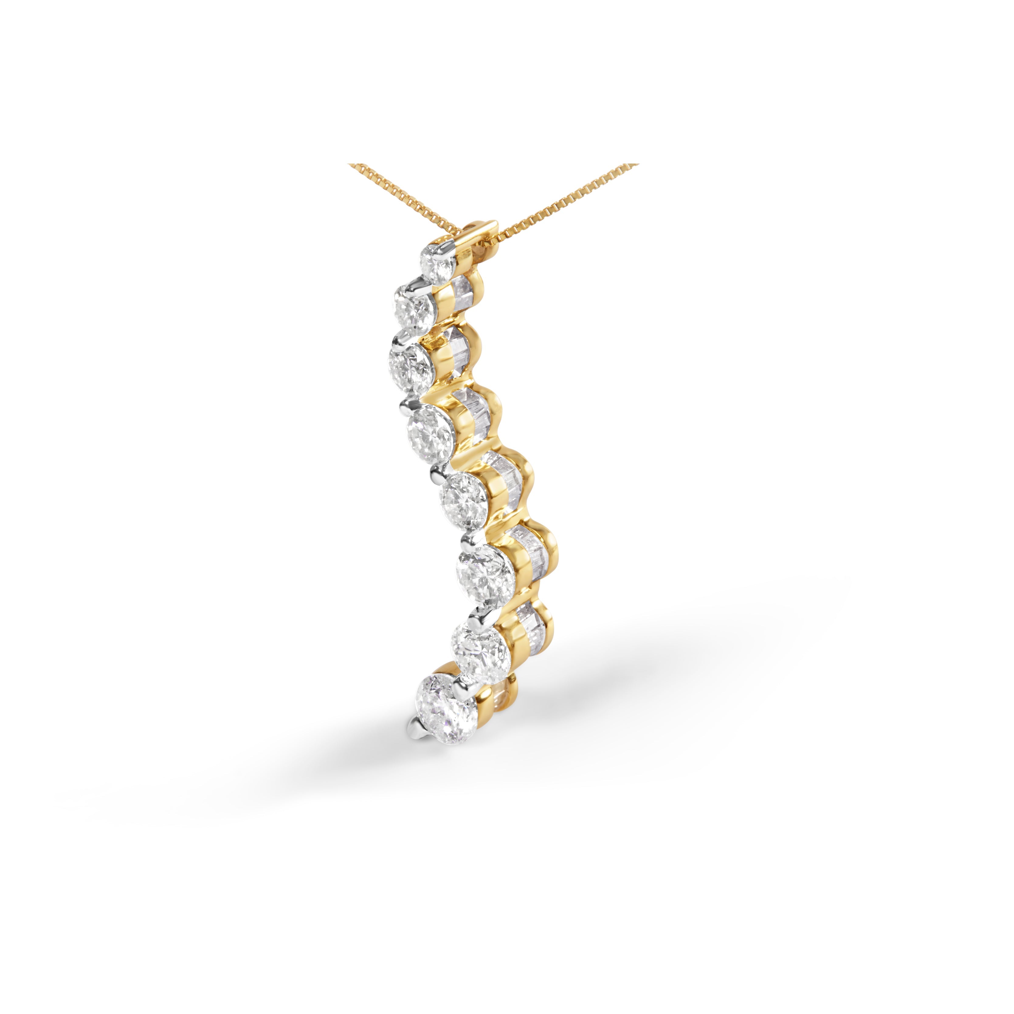 AGS Certified 14k Yellow Gold 3.0 Cttw Baguette and Brilliant Round-Cut Diamond Journey 18" Pendant Necklace (G-H Color, I1-I2 Clarity) by Bids.com