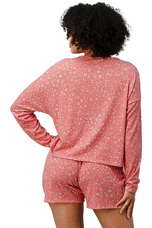 Women's Hacci Ditsy Floral Lounge Set - Sweatshirt & Shorts PJ Set (Size S)