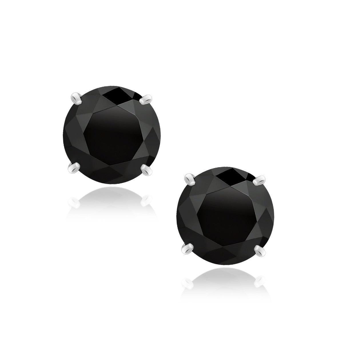 14k White Gold 8.0mm Round Black CZ Stud Earrings by Bids.com