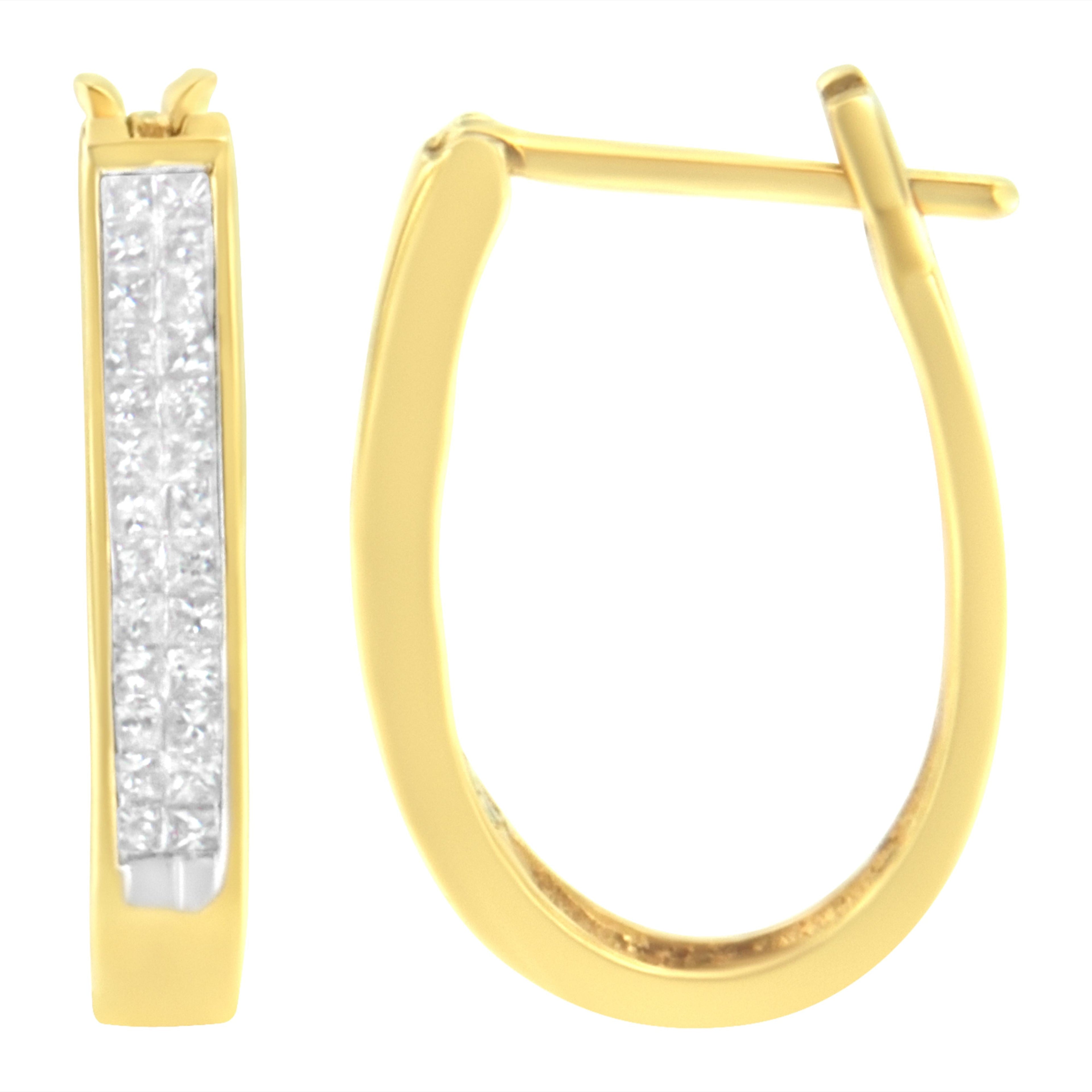 10K Yellow Gold 1/2 Cttw Invisible Set Princess-cut Diamond Hoop Earrings (H-I Color, SI2-I1 Clarity) by Bids.com