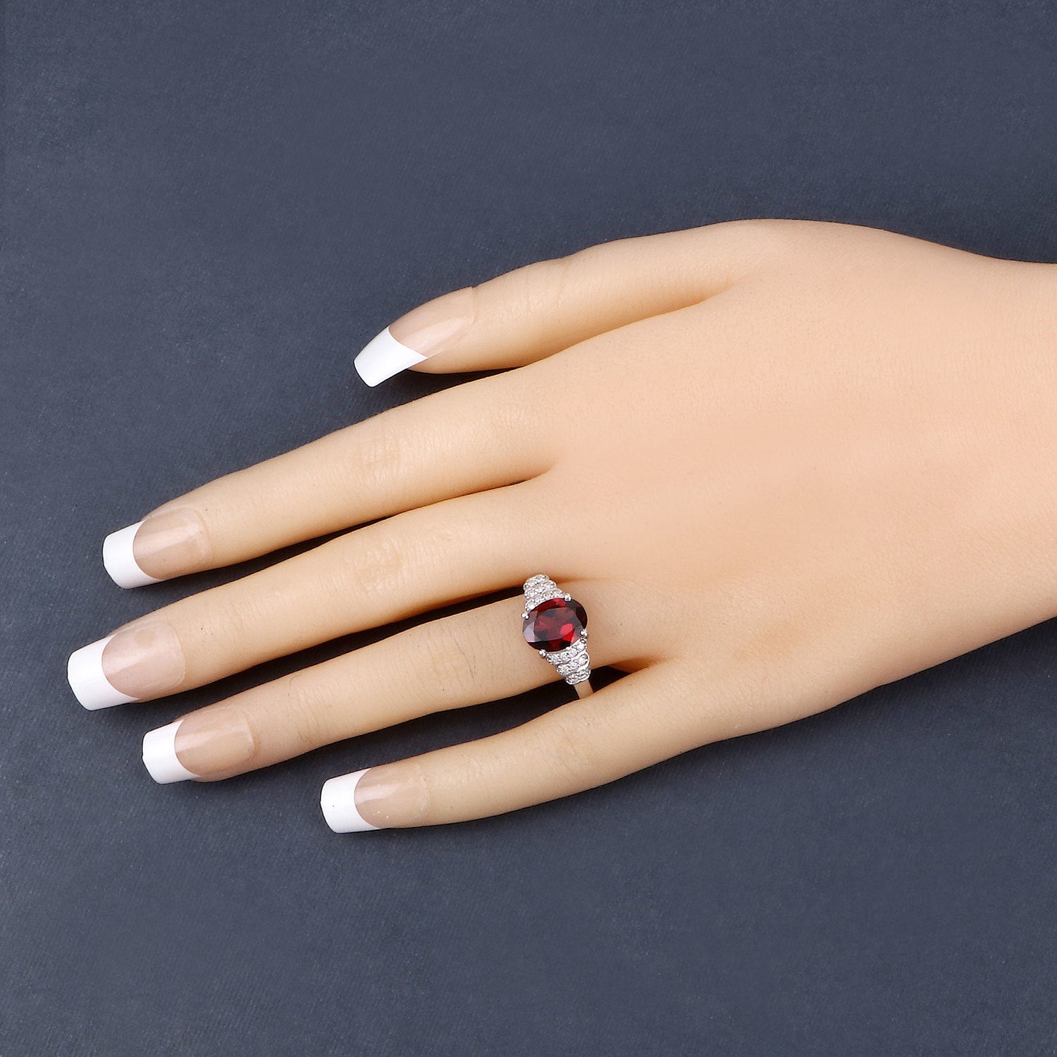 2.87 Carat Genuine Rhodolite and White Diamond 14K White Gold Ring by Bids.com