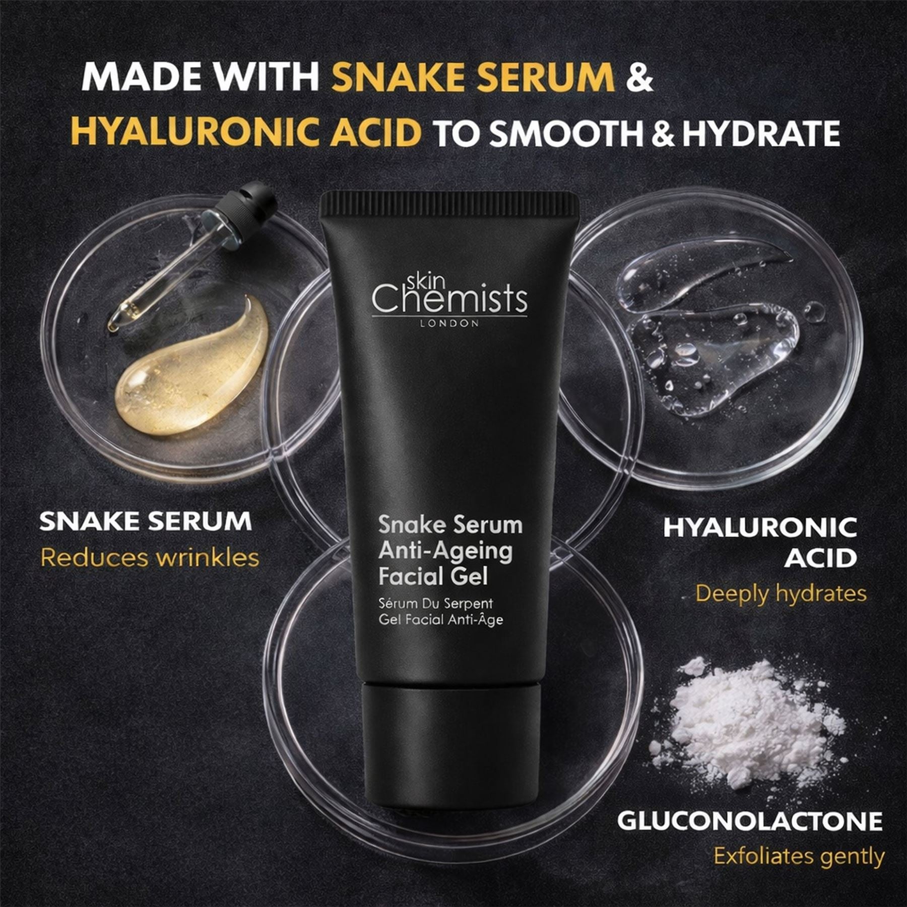 skinChemists Snake Serum Anti-Ageing Facial Gel 30ml - DestGlow