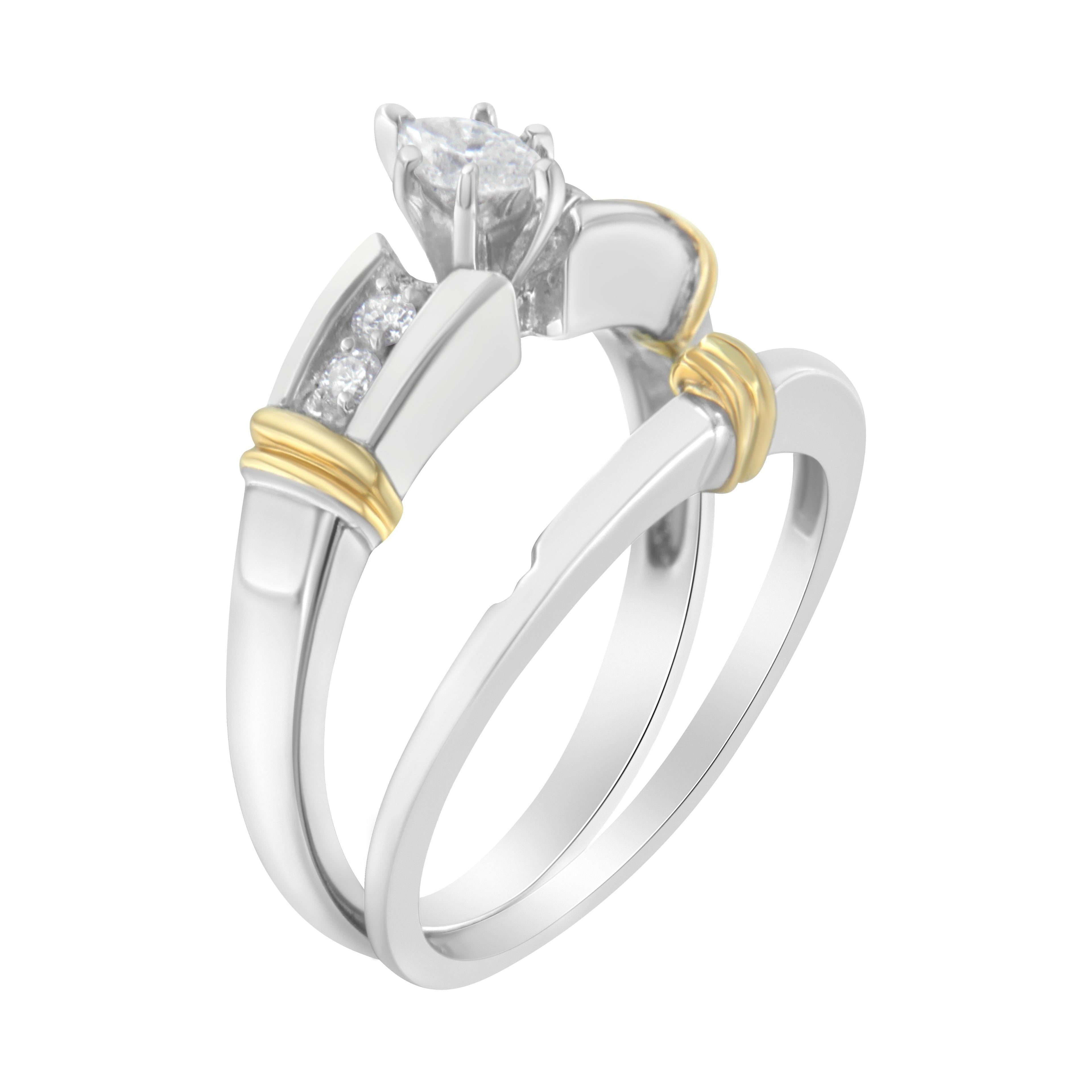 14K Yellow and White Gold 1/3 Cttw Marquise Diamond Cocktail Engagement Ring Set (H-I Color, SI1-SI2 Clarity) - Size 7 by Bids.com