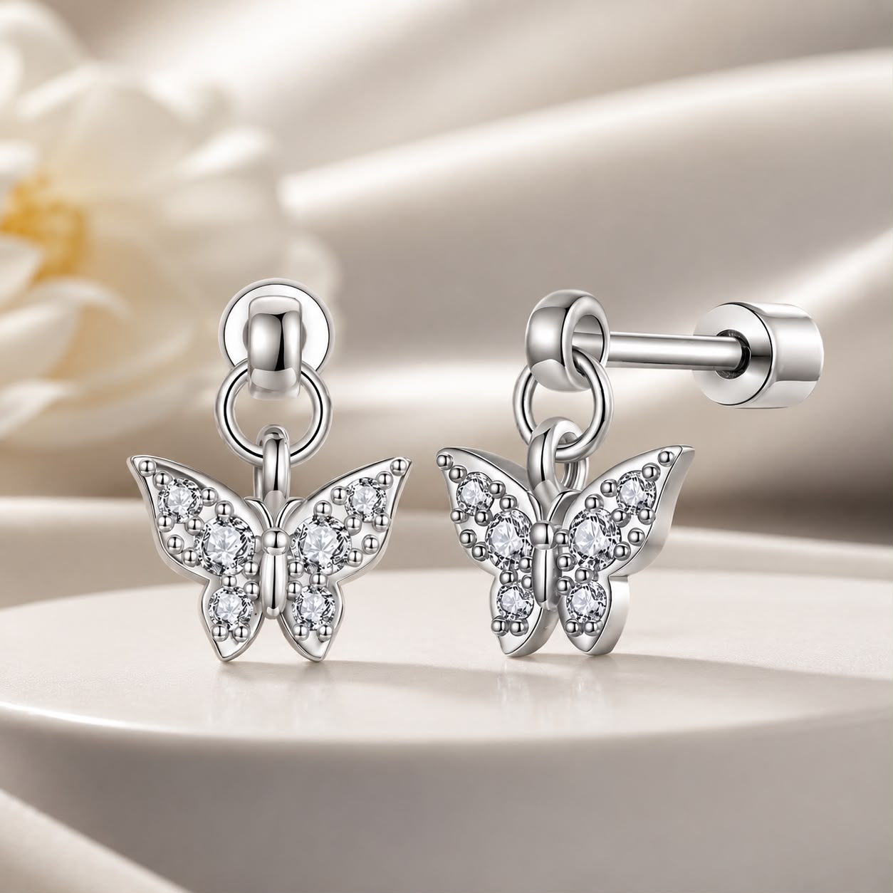925 Sterling Silver White Gold Plated Earrings with CZ DestGlow