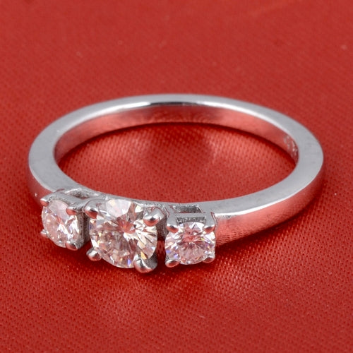 White Moissanite 3-Stone Ring Sterling Silver - Lab Grown Diamond Alternative Engagement Ring