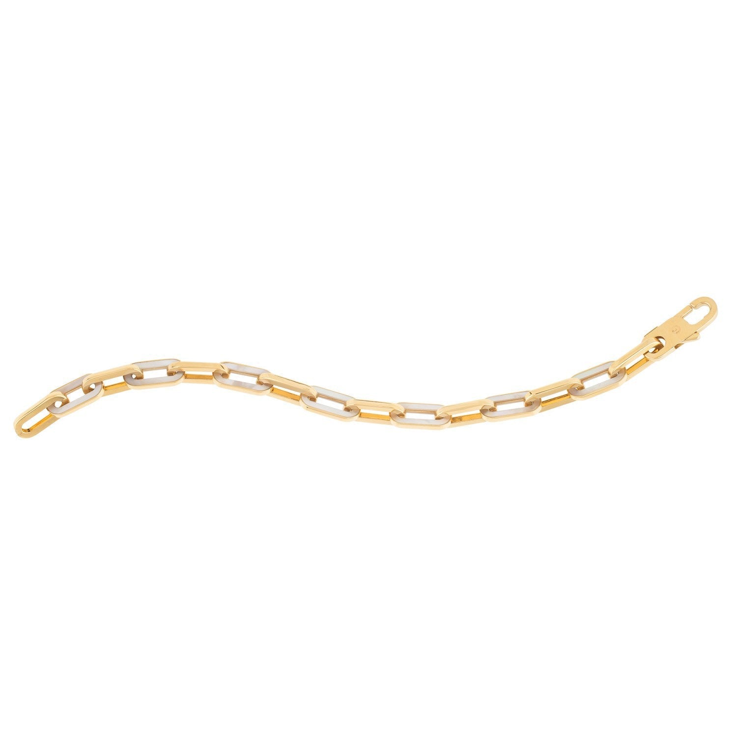 14k Yellow Gold MOP Paperclip Gem Link Bracelet (7.00 mm) by Bids.com