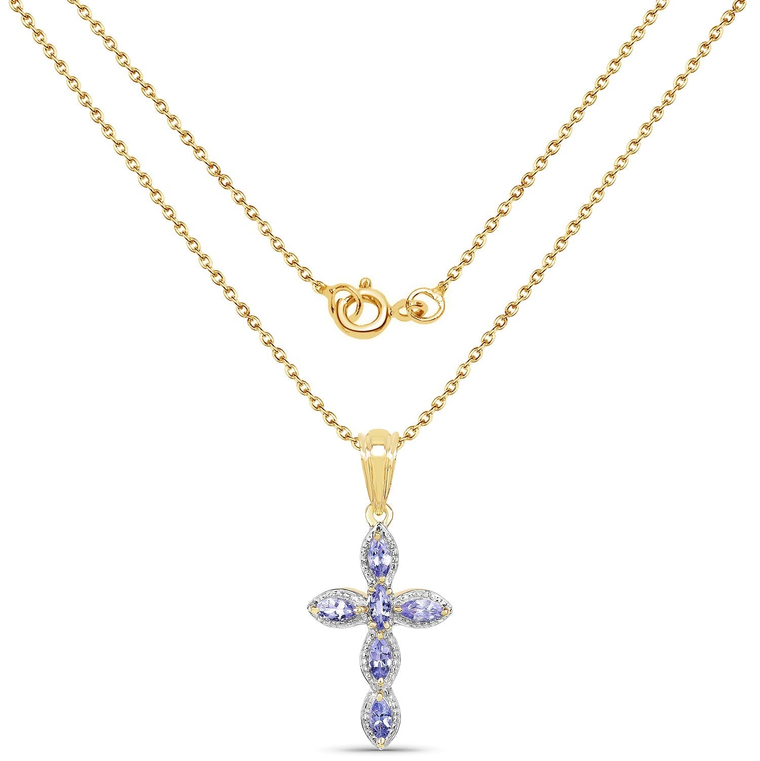 14K Yellow Gold Plated 0.84 Carat Genuine Tanzanite .925 Sterling Silver Pendant