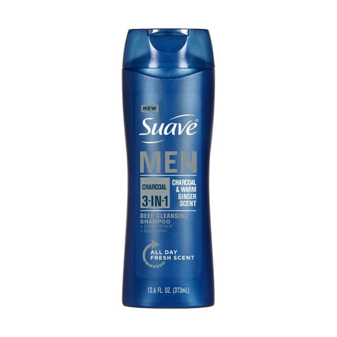 Suave Men 3-in-1 Shampoo Conditioner Body Wash Charcoal (12.6 fl oz) DestGlow