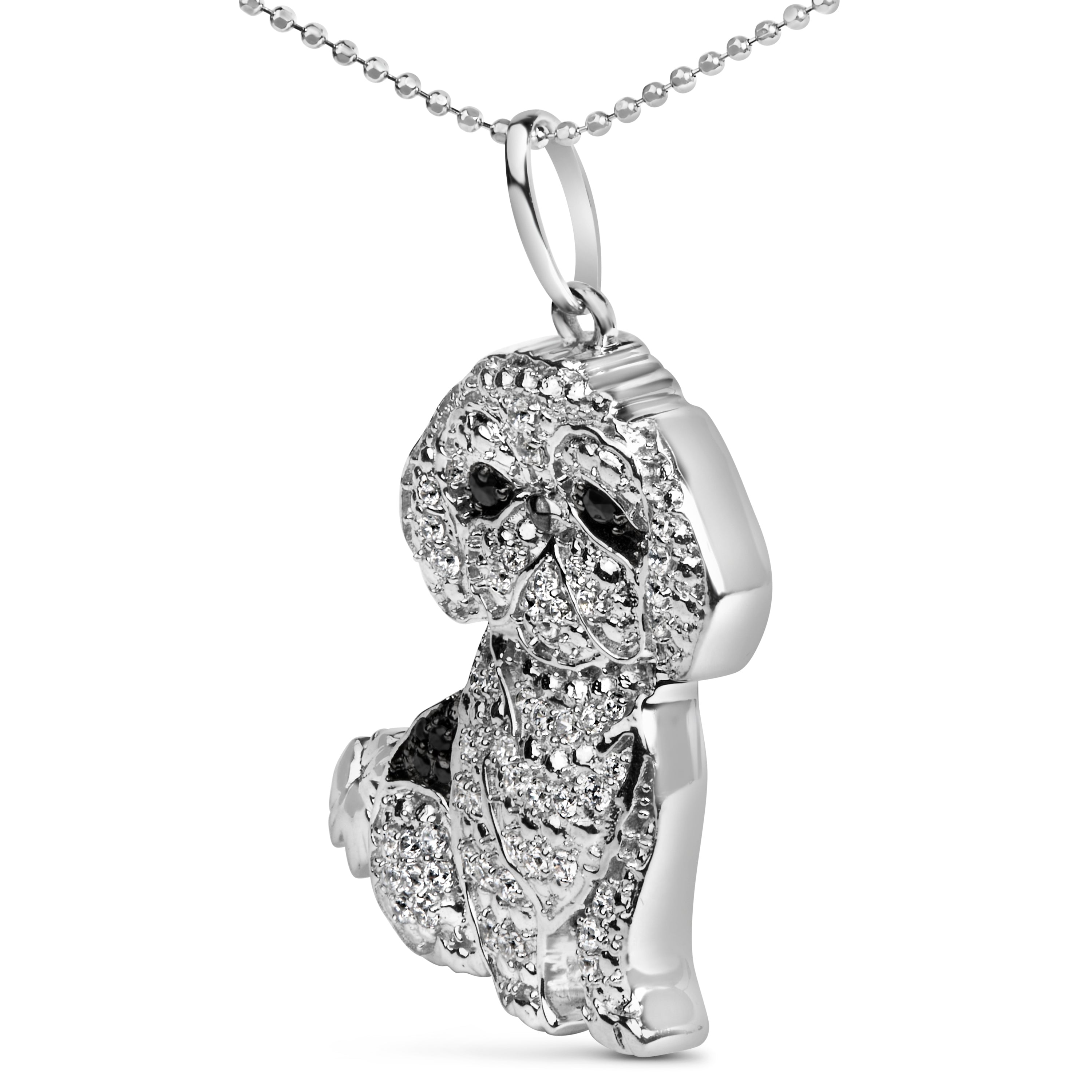 .925 Sterling Silver 1/2 Cttw White and Black Diamond Shih Tzu Dog 18" Pendant Necklace (I-J Color, I2-I3 Clarity) by Bids.com