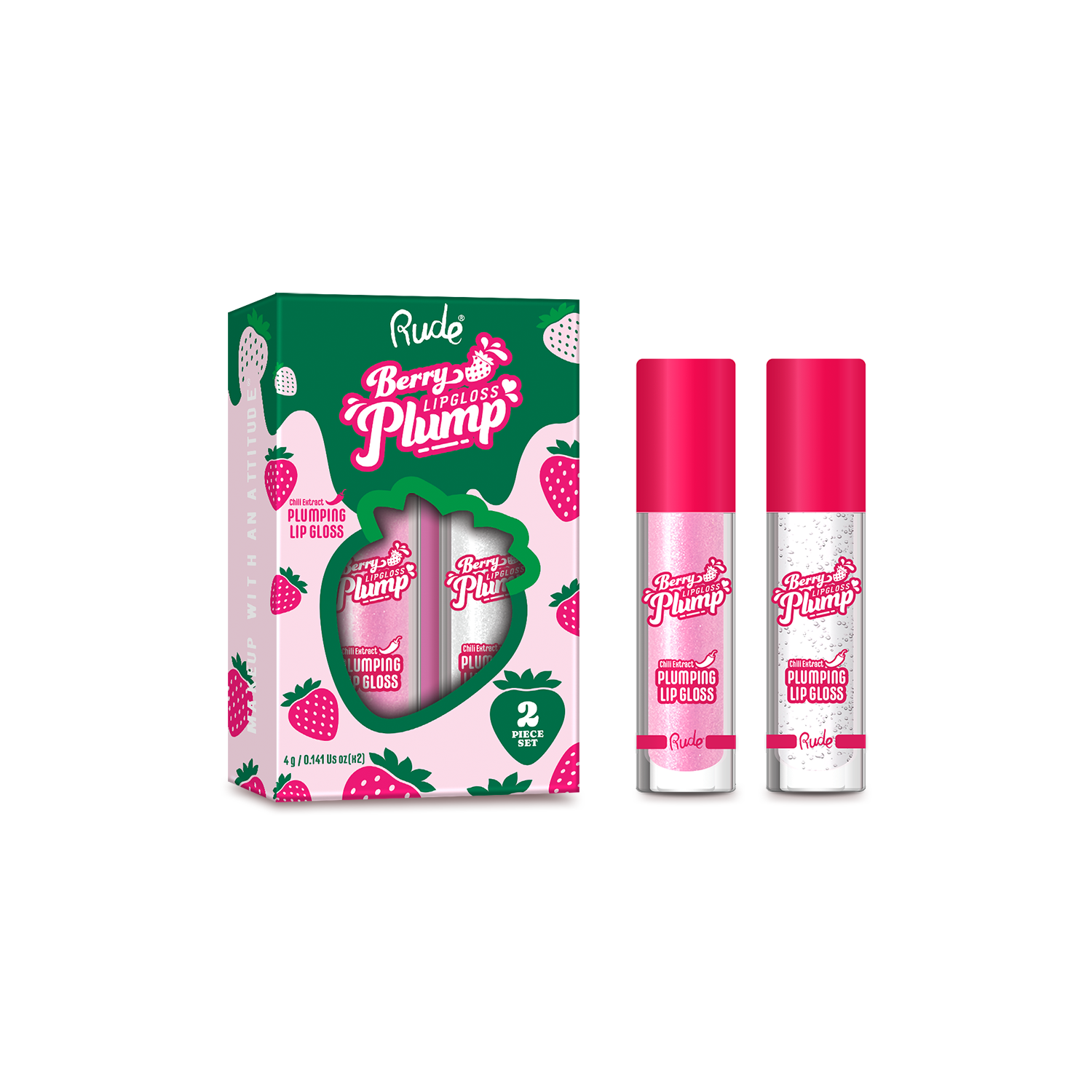 RUDE Berry Plump Plumping Lip Gloss Duo - Pink Sugar / Crystal Clear Duo by Avera Group