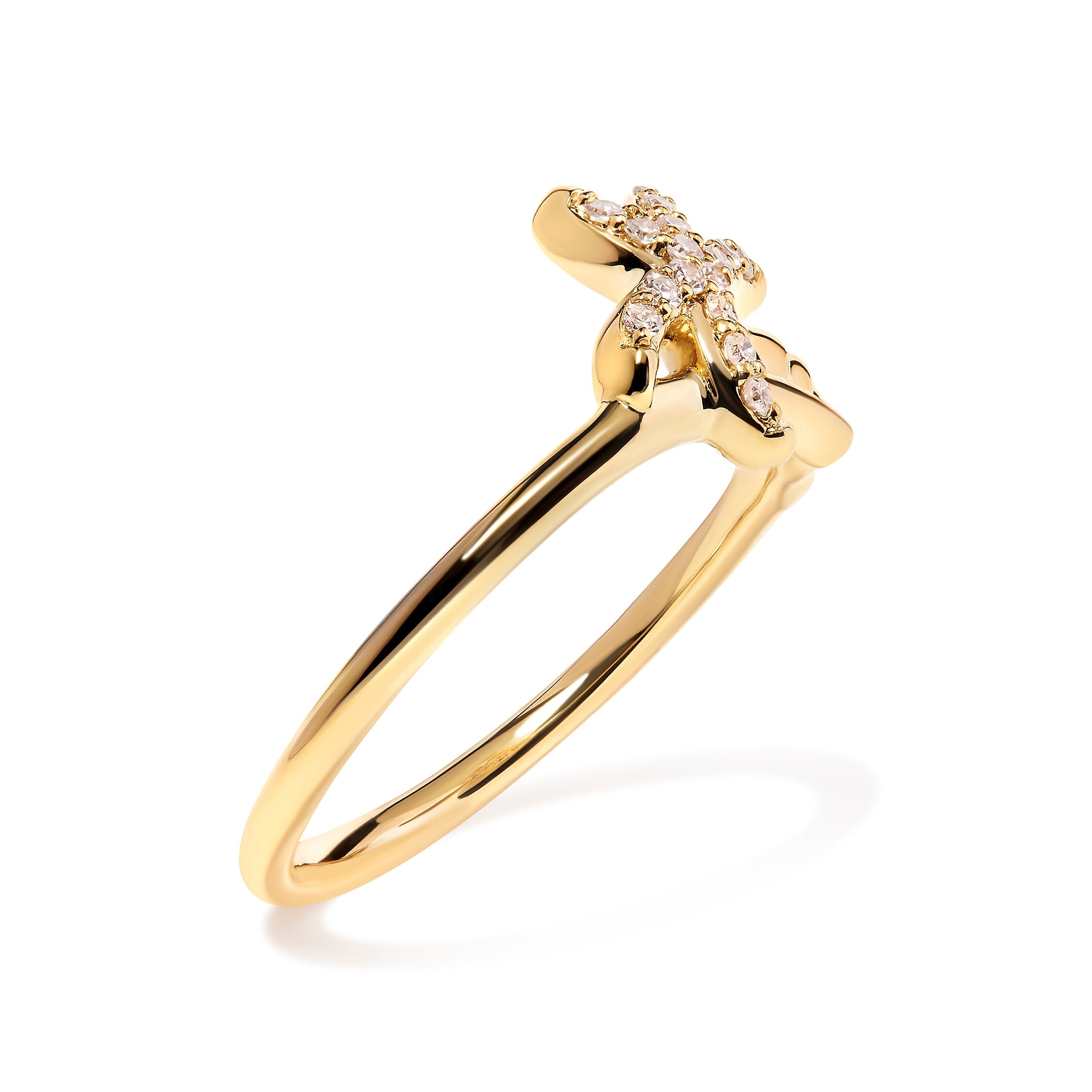 10K Yellow Gold 1/10 Cttw Diamond Palm Tree Statement Ring (H-I Color, I1-I2 Clarity) - Ring Size 7 DestGlow