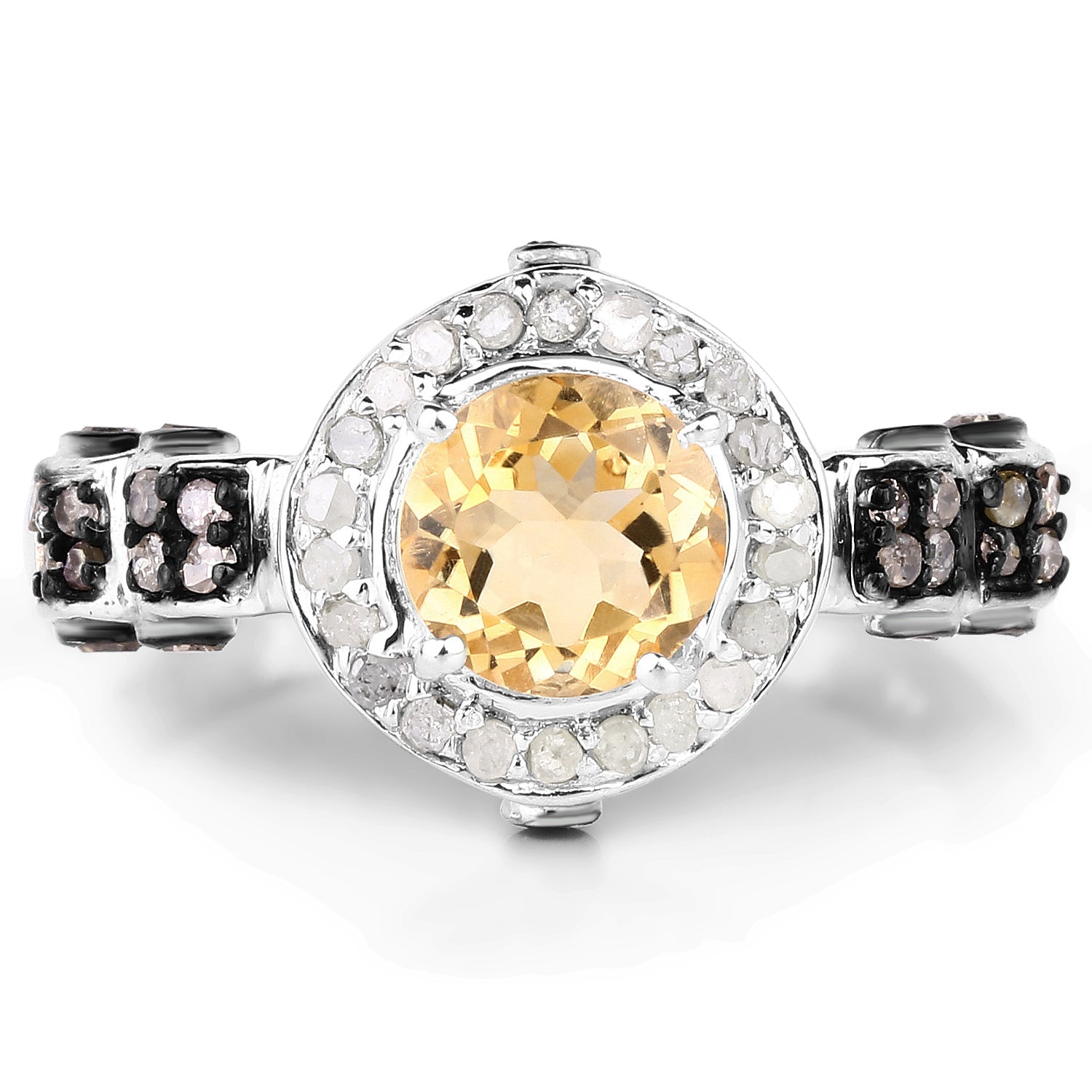 1.06 Carat Genuine Citrine, Champagne Diamond & White Diamond .925 Sterling Silver Ring by Bids.com