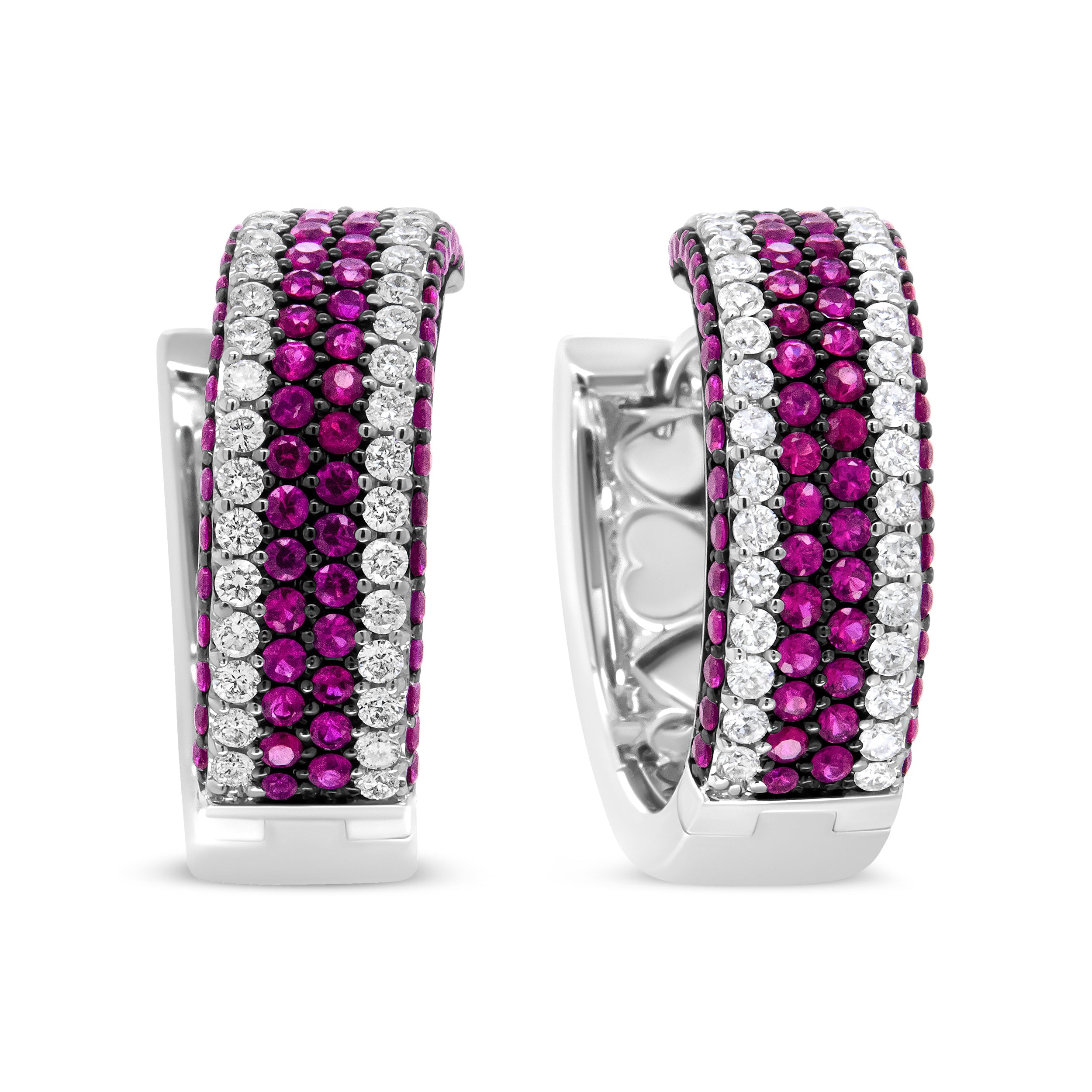 18K White Gold 1 7/8 Cttw Diamond and 1mm Round Red Ruby Open Swish Hoop Earrings (F-G Color, VS1-VS2 Clarity) by Bids.com