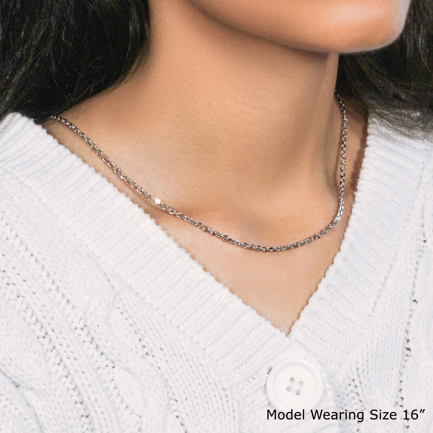18k White Gold Diamond Cut Cable Link Chain (2.60 mm) DestGlow