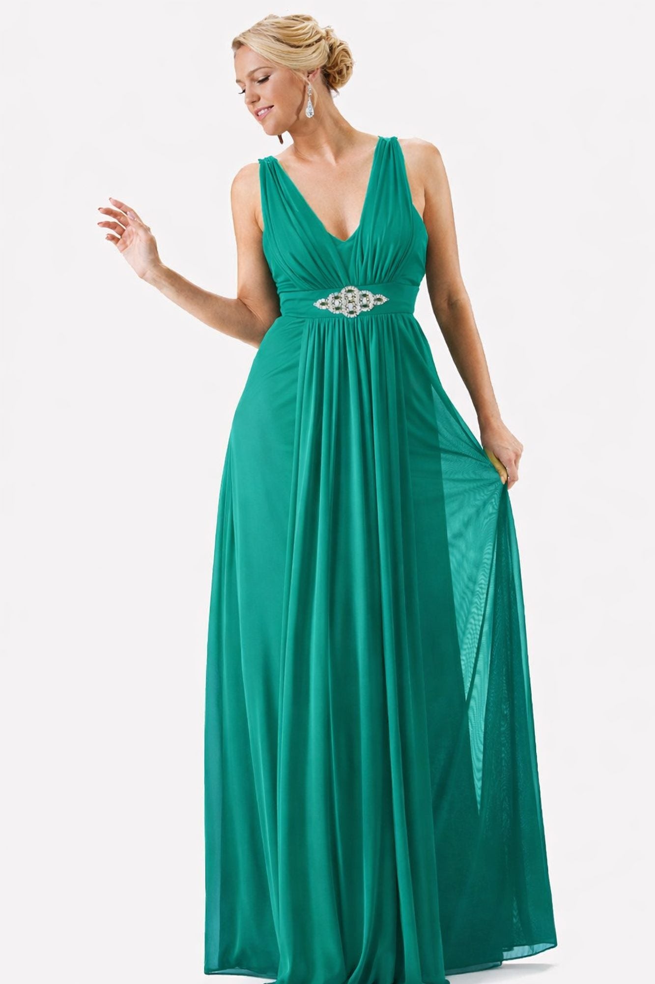 CLEARANCE - Cinderella Divine 3914 Chiffon Semi Formal Jade Dress (Size 3XL, 4XL) by DiscountDressShop