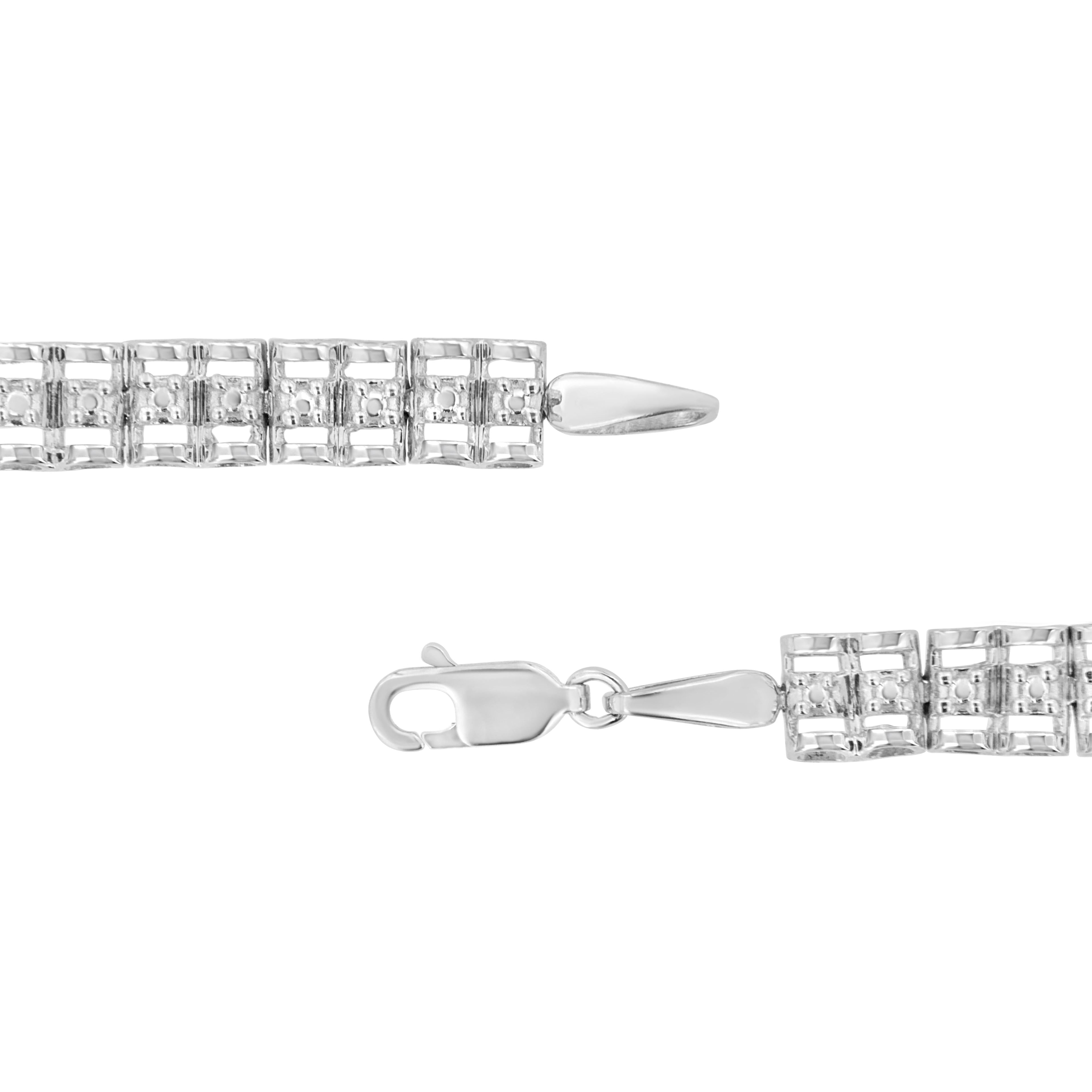 .925 Sterling Silver 1/10 Cttw Diamond Double-Link 7" Rolex Tennis Bracelet (I-J Color, I3 Clarity) DestGlow