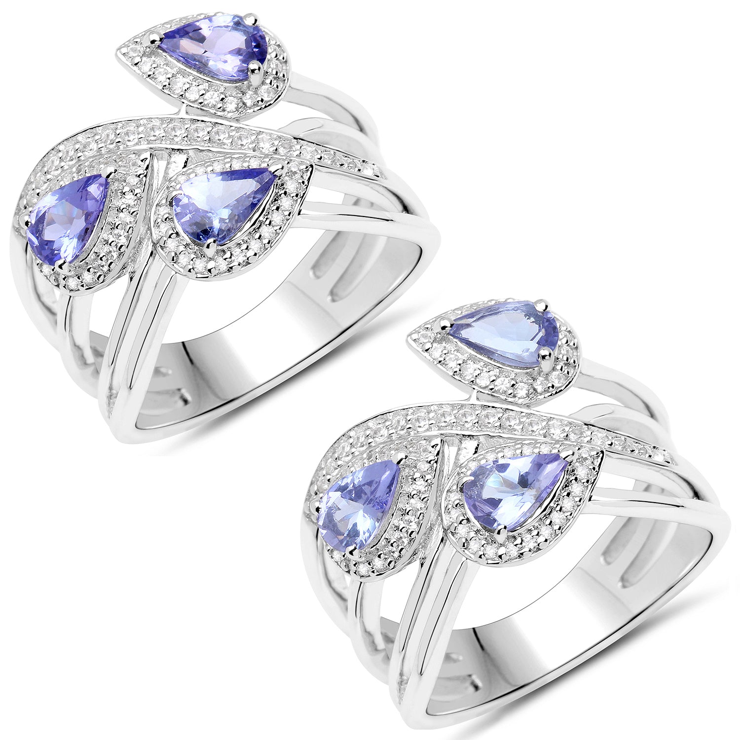 1.52 Carat Genuine Tanzanite and White Zircon .925 Sterling Silver Ring DestGlow