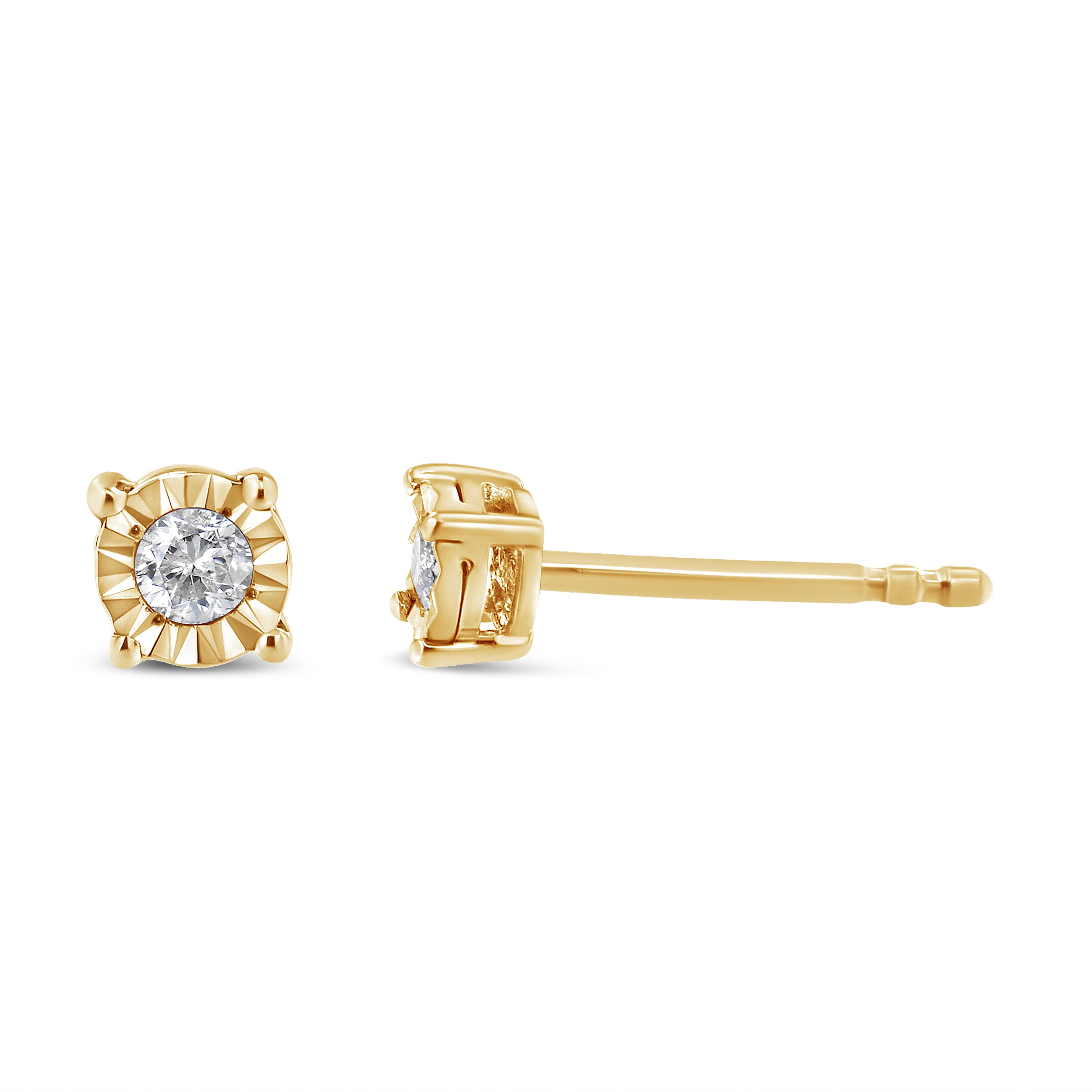 10K Yellow Gold Plated .925 Sterling Silver 1/10 Cttw Round Brilliant-Cut Diamond Miracle-Set Stud Earrings (J-K Color, I3 Clarity) by Bids.com