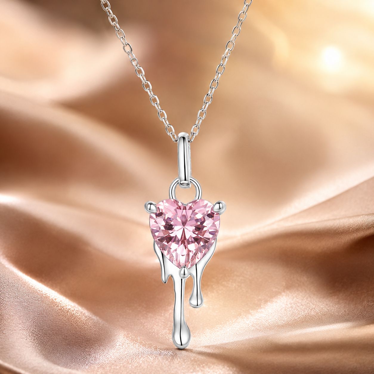 925 Sterling Silver Adjustable Necklace with Pavé Setting CZ & Pendant for Women DestGlow