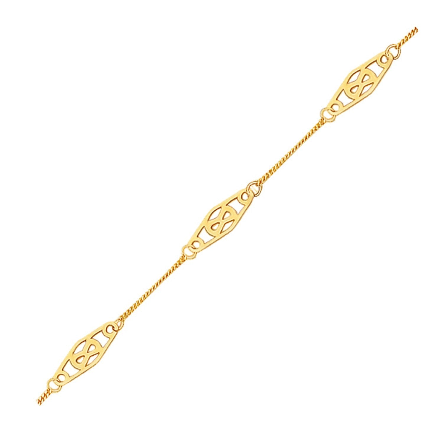14k Yellow Gold Anklet with Fancy Diamond Shape Filigree Stations by Bids.com