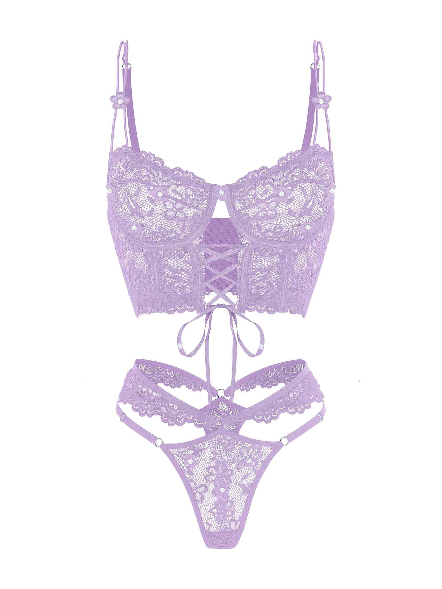 Purple Pearls Flower Lingerie Set