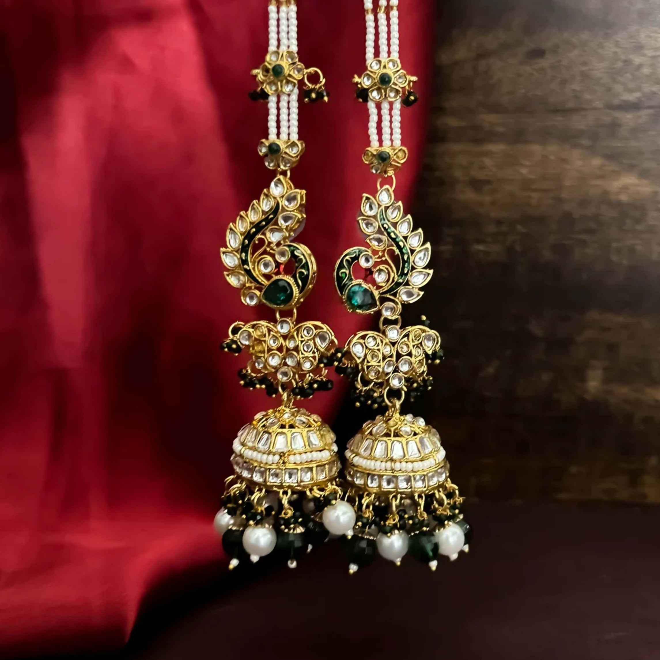 Joban Fashion Manya Royal Jhumka Earrings With Sahara/Earchains - Green